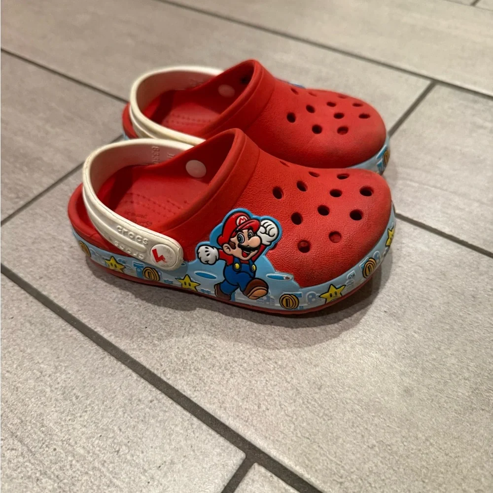 CROCS Red Mario Character Kids Clogs with White Strap
